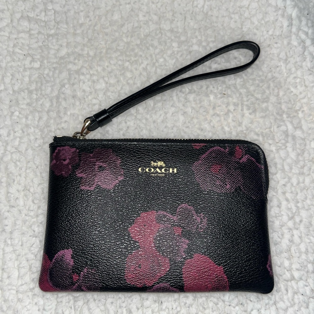 Coach Black and Pink Floral Wristlet